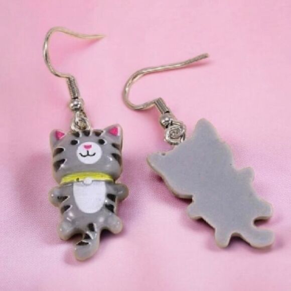 Kitty Dangling Cartoon Cat Design Acrylic Stainless Steel Hooks - Picture 2 of 5